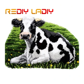 

Latch Hook Rug Kits Make Your Own Rug Farm Cow Crocheting Cushion Mat DIY Carpet Rug Acrylic Yarn Printed Canvas Hobby & Crafts