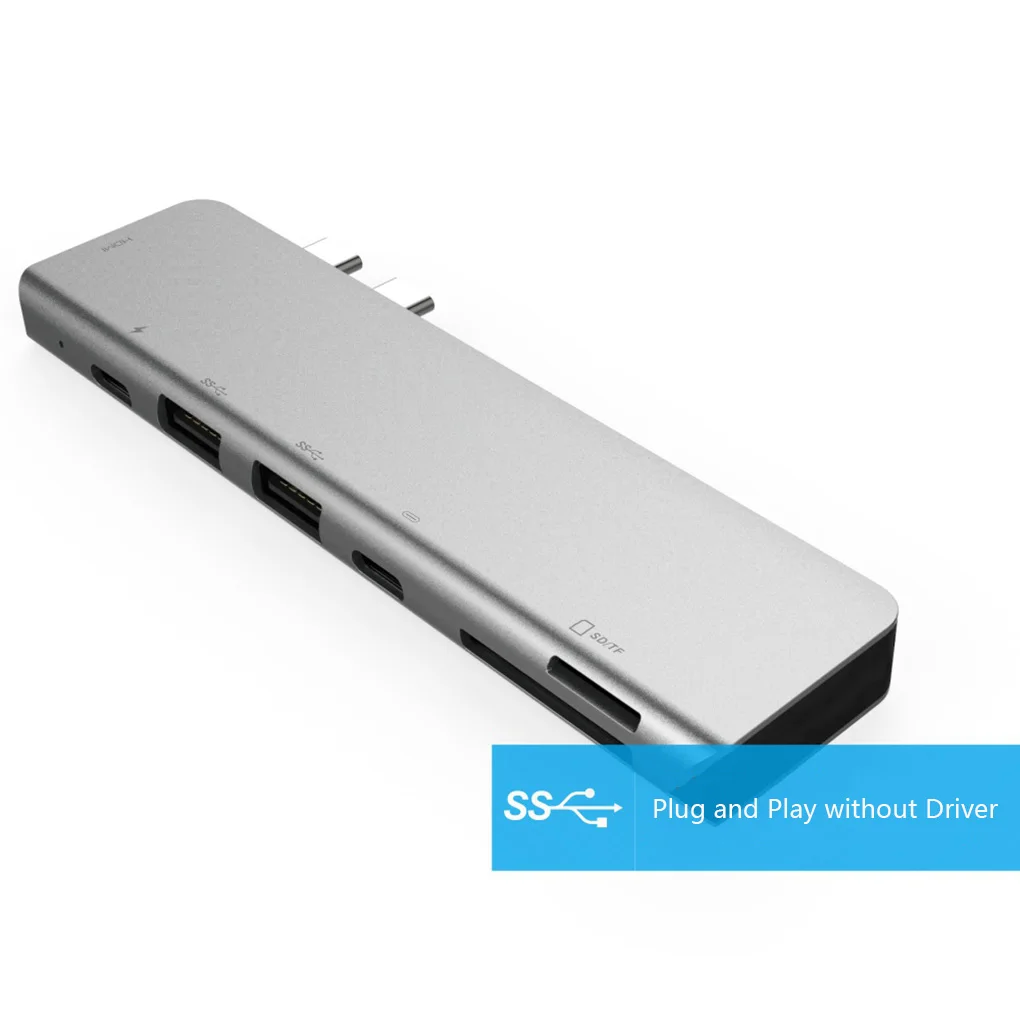 7 в 1 ноутбук TYPE-C USB 3,0 концентратор 4K HD адаптер PD USB-C Узловая док-станция металлический корпус SD TF микро кардридер адаптер слот