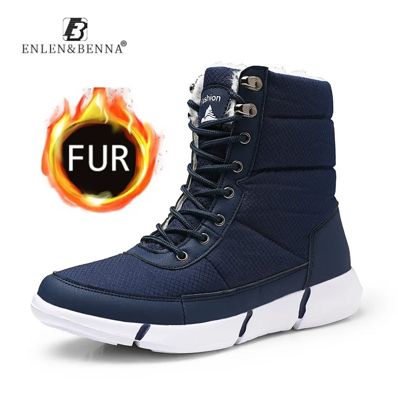 

Fashion Winter Boots Men Waterproof Snow Shoes With Fur Warm High Tops Boots Breathable Male Mid-Calf Footwear 2019 New Big Size