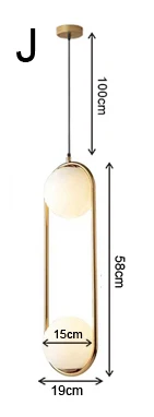 Скандинавские стеклянные шаровые подвесные светильники винтажный обруч золотой современный светодиодный подвесной светильник для гостиной домашний Лофт промышленный Декор Светильник - Цвет корпуса: J  Ball Dia 15cm
