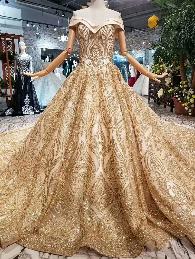 Винтажное свадебное платье с открытыми плечами и блестками, Элегантное свадебное платье трапециевидной формы с королевским шлейфом на шнуровке, Vestidos De Novia Boda