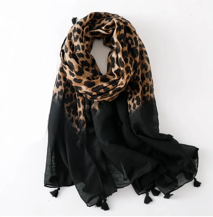 Fashion Women Gradient Leopard Print Scarf Soft Big Leopard Stole Thin Warm Shawls