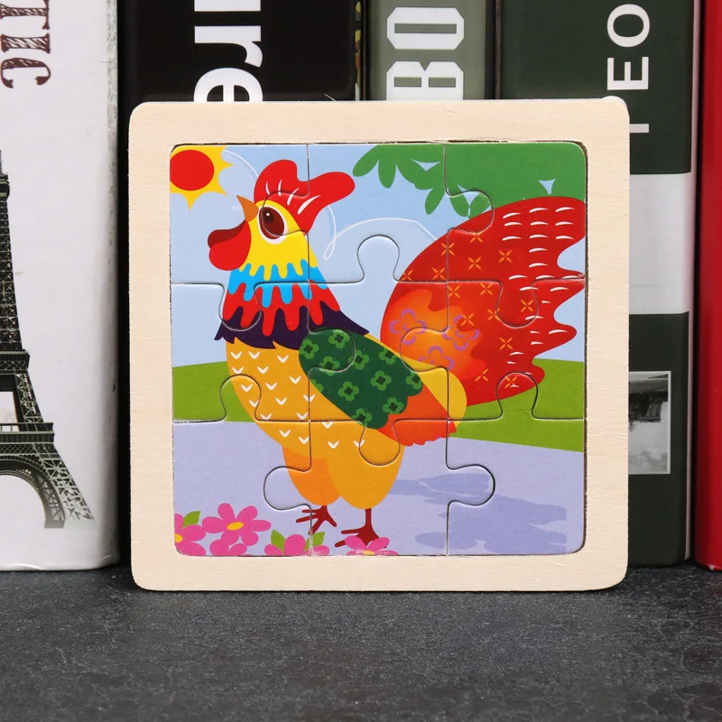9-Piece Mini Wooden Jigsaw Puzzle Set - Montessori Educational Board Game