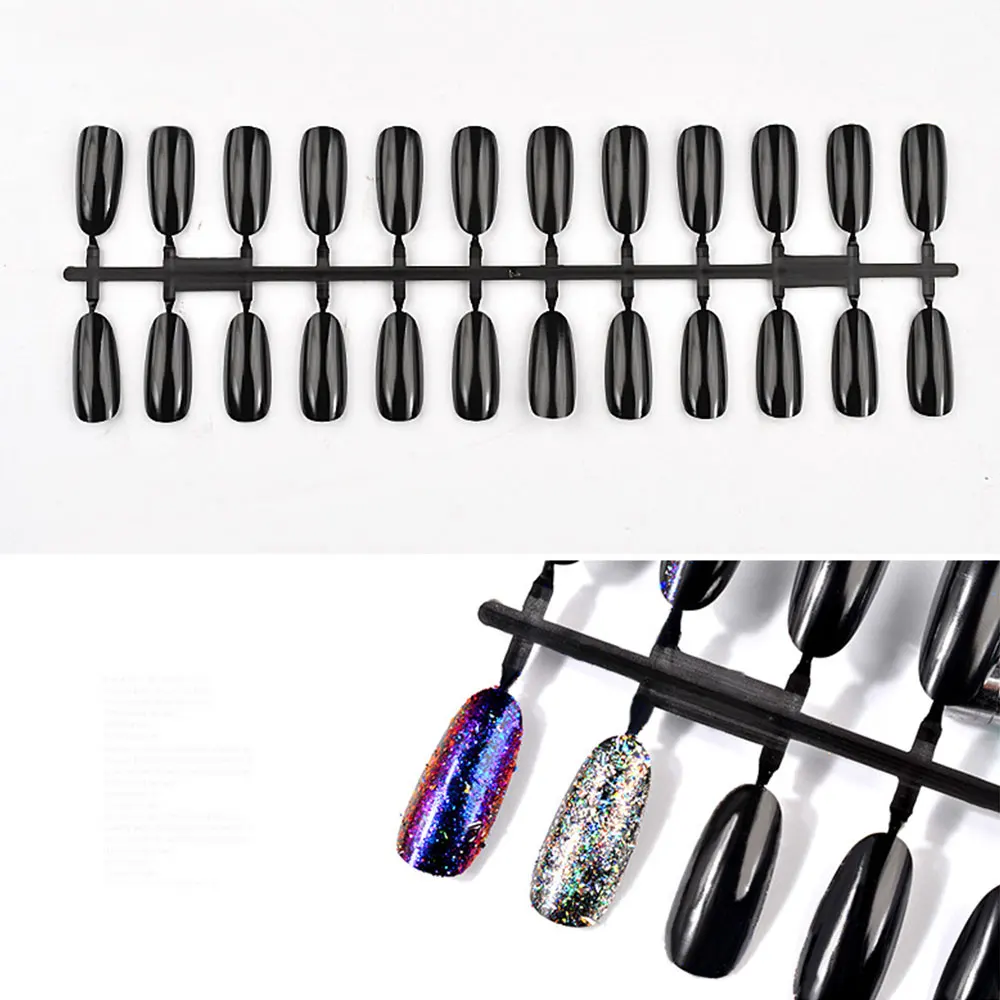 480pcs Nail Short Painted Black Transparent Color Card Scrub Swatch Nail Art Manicure Tip Accessories