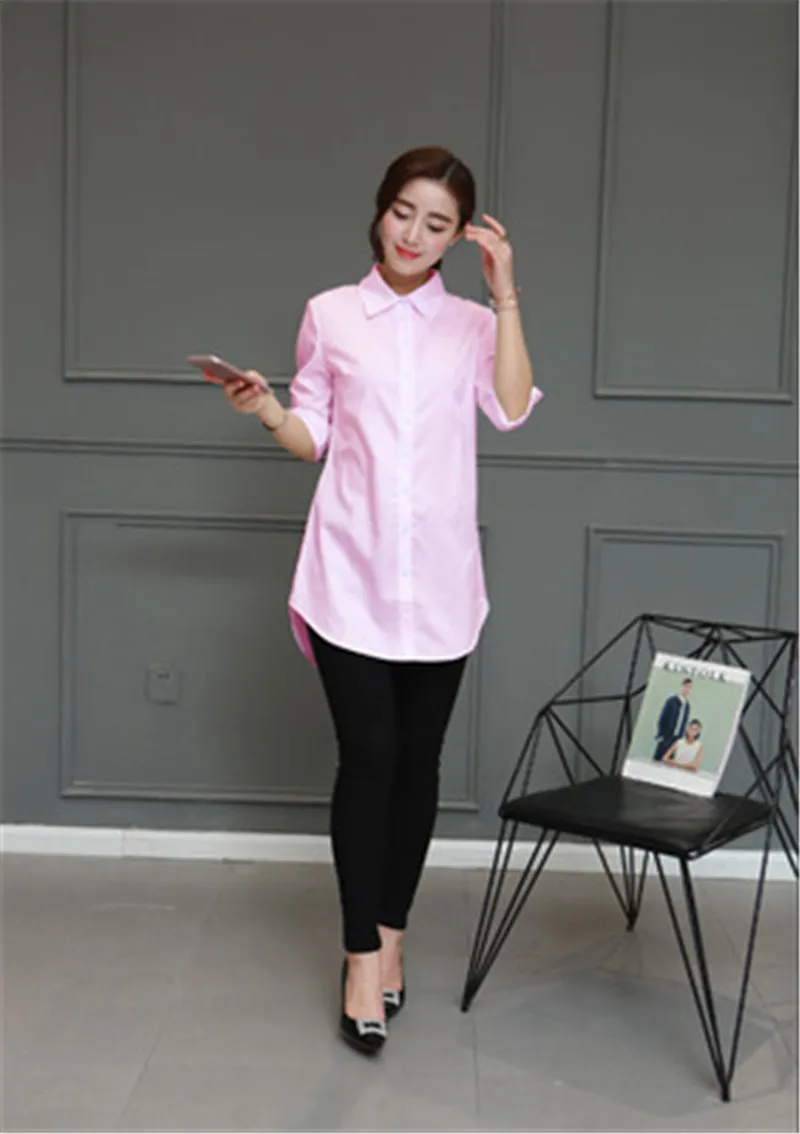 Womens OL Cotton Long Blouses Top Slim Long Sleeve Turn-down Collar Ladies Shirts Pink/White/Blue Blusas Plus Size 5XL Shirt 4