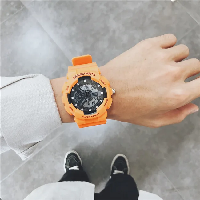 Роскошные мужские часы, многофункциональные электронные цифровые часы, пара, женские, светодиодный, спортивные часы, для бега, синхронизации, военные, водонепроницаемые часы - Цвет: Orange
