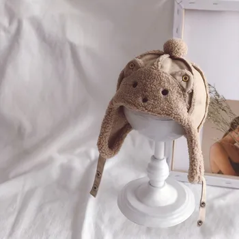 

Winter Children Hat Toddler Kids Children Boys And Girls Cute Cartoon Plush Embroidery Warm Head Wrap Hat Cap Fur Pom RoundW1107