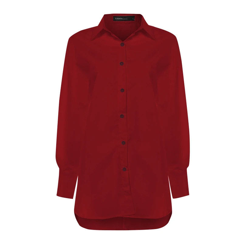 Womens Blouse Shirts Celmia 2020 Fashion White Lapel Casual Solid Long Sleeve Buttons Asymmetric Tops Ladies Baggy Blusas S-5XL