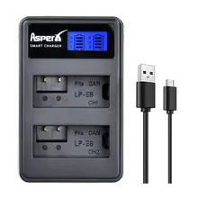 AsperX for Canon EOS 600D 650D 550D 700D T4i T5i Rebel T2i 1pc LP-E8 LP E8 LPE8 Battery Bateria LCD USB Dual Charger