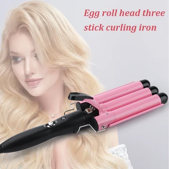 

Hair Curler Ceramic Professional Three-Barrel Curling Iron Egg Roll Curling Styling Tool Hairstyle Stick Pink Curling Iron Tools