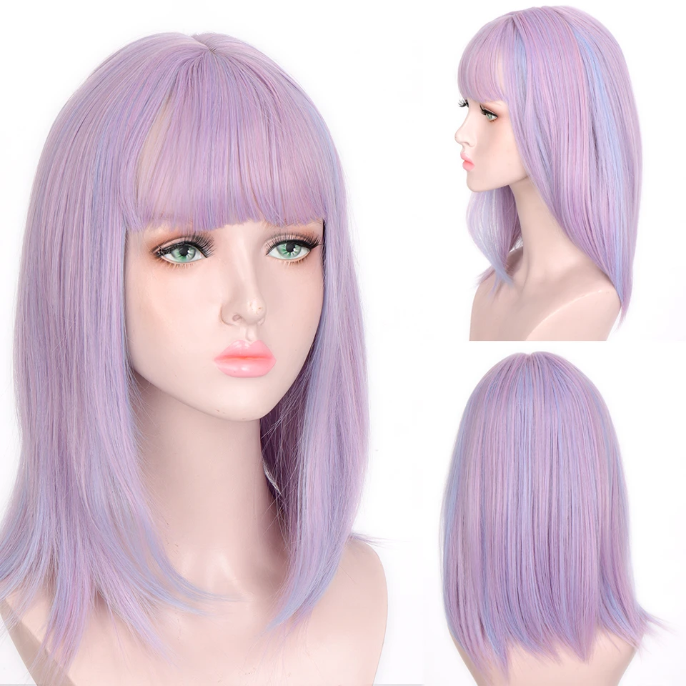 Wtb Wig Female Short Hair Straight Hair Natural Lolita Daily Cute Soft Girl Pink Purple Mixed Cosplay Wigs Synthetic None Lace Wigs Aliexpress