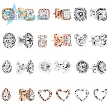 

Bule Star 100% 925 Sterling Silver pandoras Timeless Elegance Stud Rose Bright Hearts Hoop Brilliant Legacy Stud Earrings