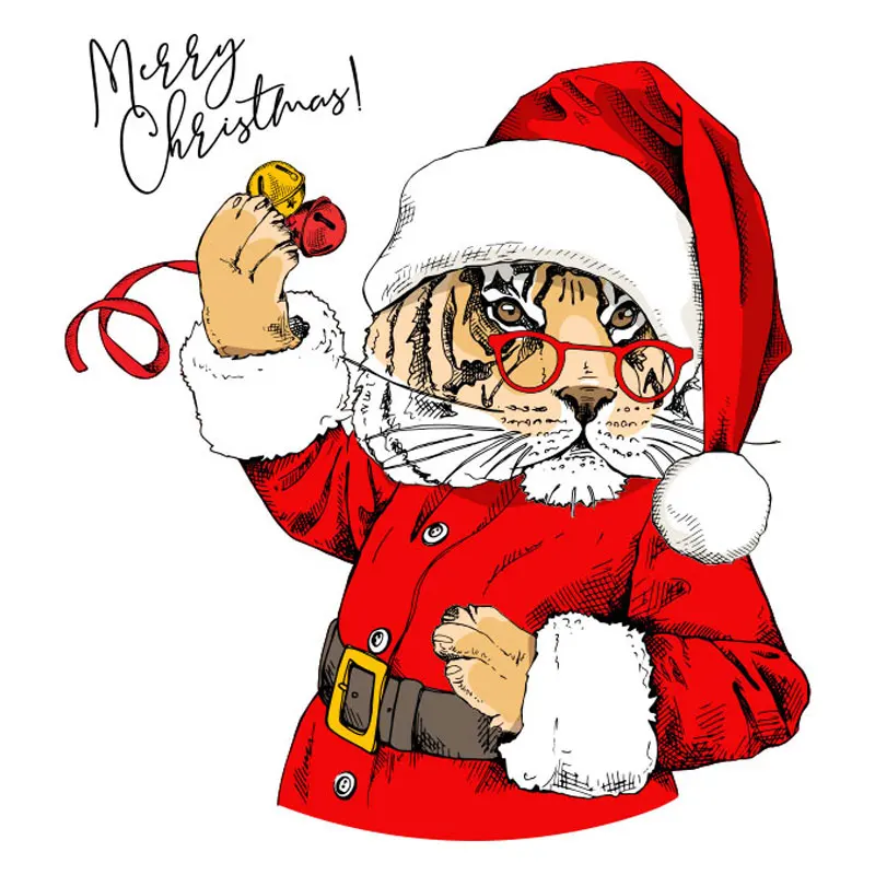 2021 New Christmas Tiger Patches for Clothing Animal Iron-on Transfers Clothes Anime Parches Thermo Stickers on Kids Jackets | Дом и сад