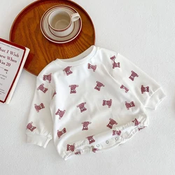 LZH – vêtements pour bébé en coton, nouvelle mode, combinaison à manches longues pour bébé, ours imprimé, Triangle, barboteuse de 3 à 24 mois, 2022 