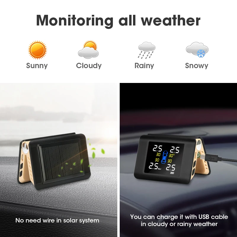 Vtopek солнечная система контроля давления в автомобильных шинах TPMS 4 шт. Внутренние Внешние датчики сигнализации для универсального лобовое стекло автомобилей