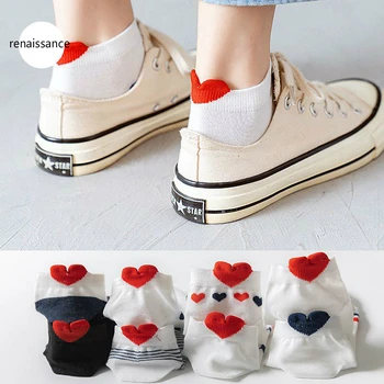 

Funny Socks Women Casual Fashion Cotton Simple Striped Heart Cute Short Socks Ankle Dropshipping 2020 Best Selling Products Sox