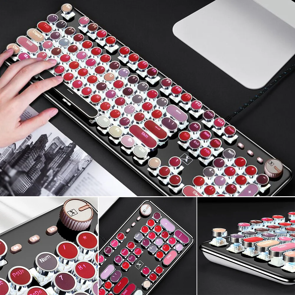 K520 USB 104 Keys Lipstick Color Ergonomics Metal Keyboard Mechanical Fashion Wired Computer Professional Gaming Desktop