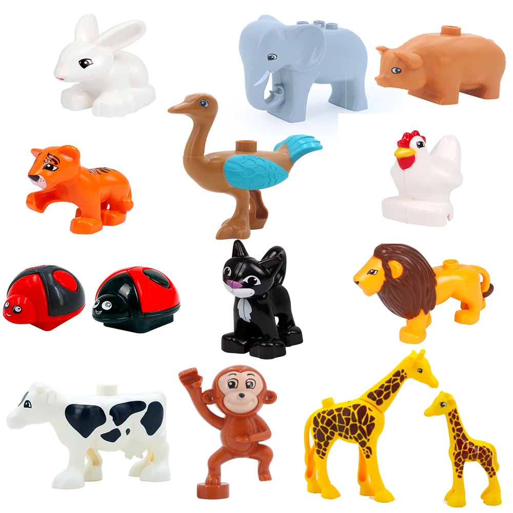 

L-size Building Blocks Tiger lion giraffe panda dog cat bird Animal Insect model Compatible Brand assembly bricks Toys for Kids