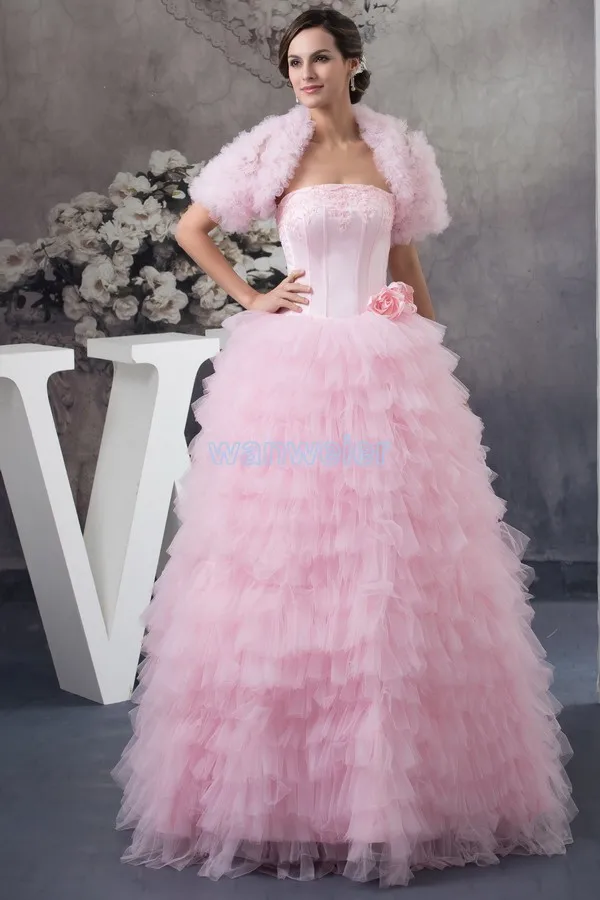 

free shipping 2016 winter design custom size/color short sleeve appliques ball gown bridal gown with jacket pink wedding dress