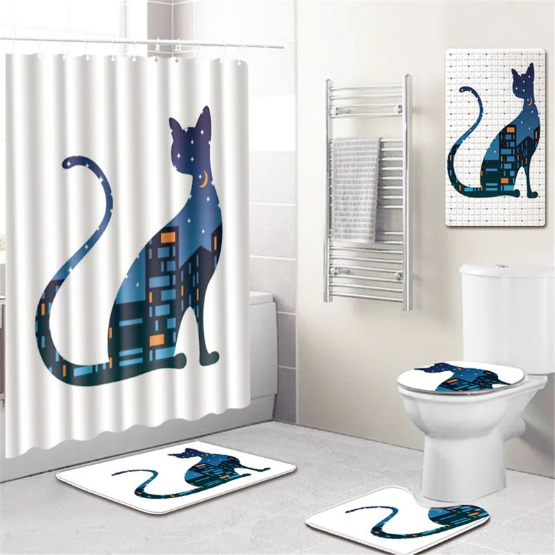 

5Pcs Bath Mats Set Anti Slip Bathroom Mat Carpet Bathroom Curtain Washable Toilet Rugs