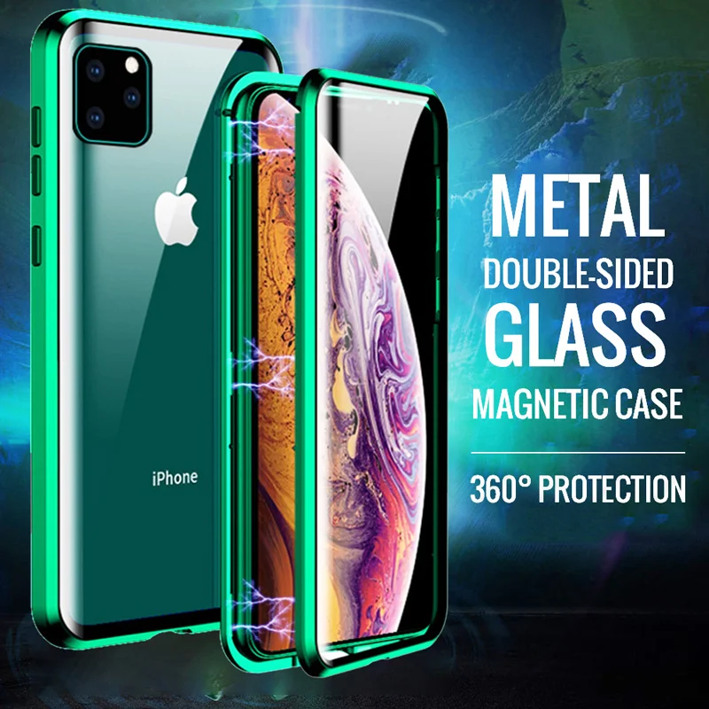 10 шт. для полного магнитного чехол для телефона для iphone 11 Pro MAX металлический двухсторонний чехол из закаленного стекла для iphone XS XR XS MAX 8 7 6