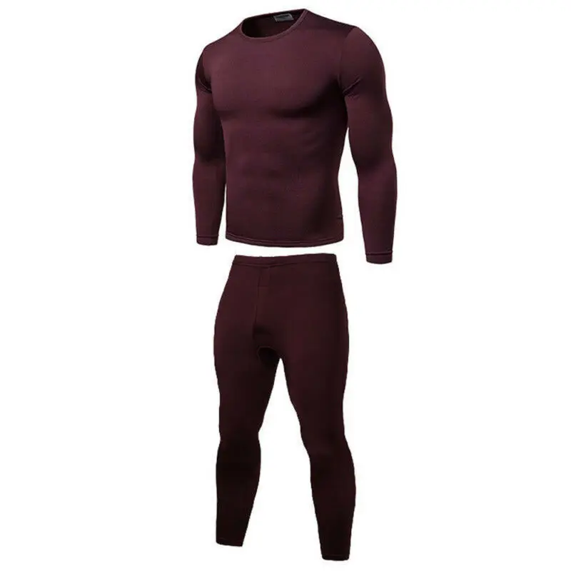 Новое модное мужское термобелье, зимнее ультра-мягкое флисовое утепленное нижнее белье, длинные штаны, хлопковое теплое нижнее белье, мужские пижамные комплекты - Цвет: wine red