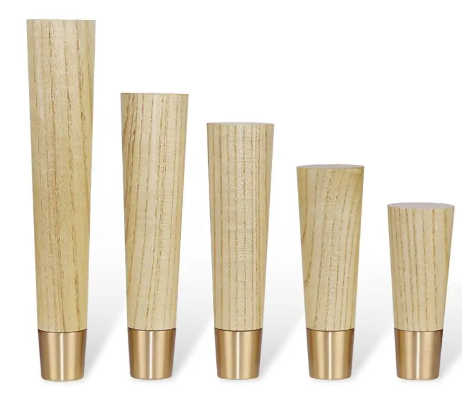 4pcs/lot Oak Wood Reliable Furniture Leg With Iron Plate Copper Cover