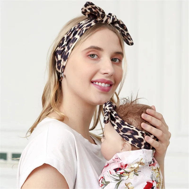 new born baby accessories	 2Pcs/set Mom Baby Headbands Leopard Print Bow Infant Parent-Child Turban Elastic Hairbands For Girl Boy Kids Hair Accessories accessoriesdiy baby 