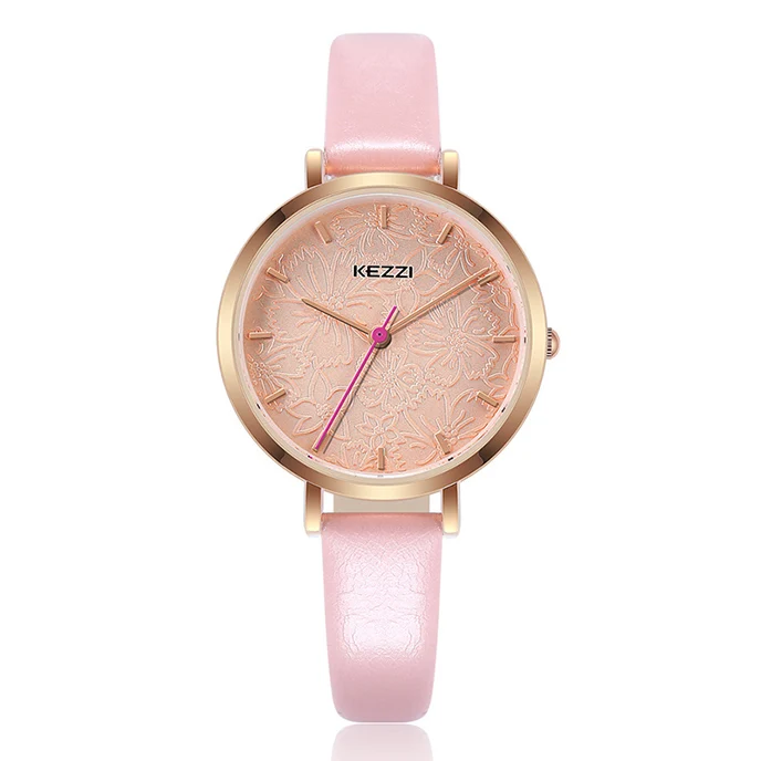 pink watch Kezzi брендовые модные повседневные женские часы креативные кварцевые наручные часы с цветами простые водонепроницаемые женские часы Relogio Feminino - Цвет: pink watch
