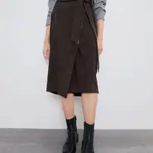 Новая зимняя юбка с высокой талией, украшенная, однобортная, замшевая, текстурная, юбки-27143