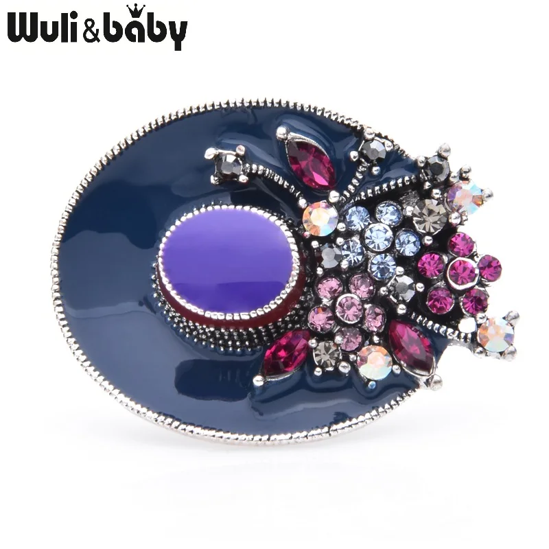 blue Wuli&baby, разноцветные стразы шляпа из эмали, броши для женщин, сплав, красная, синяя шляпа, вечерние, на каждый день, брошь на булавке, подарки на год - Окраска металла: blue
