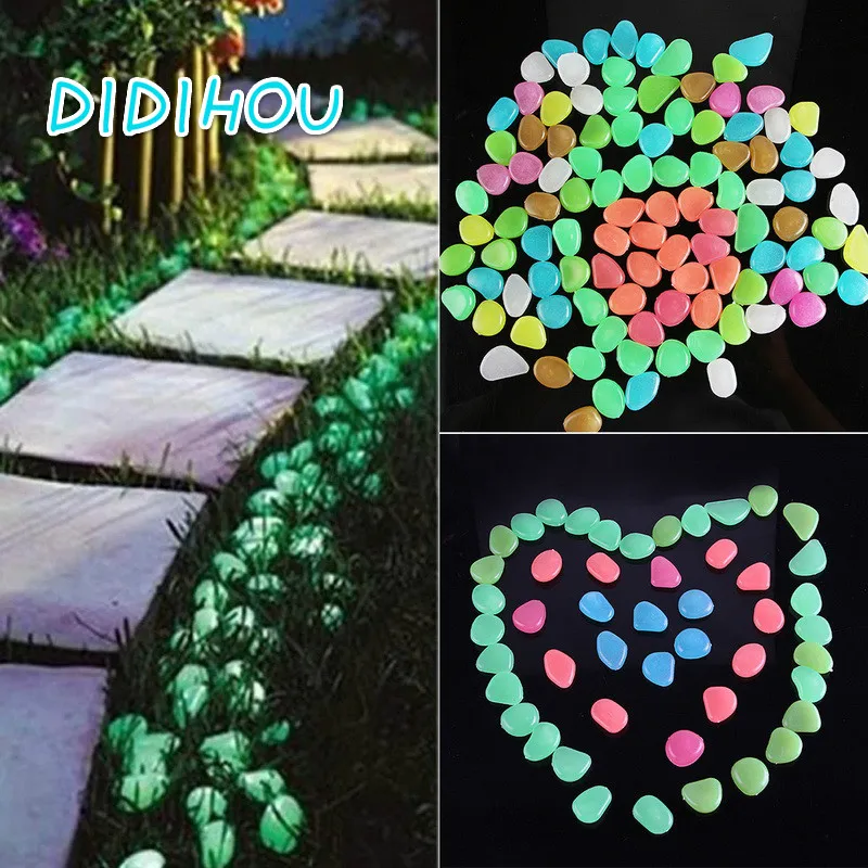 

50Pcs Garden Decor Luminous Stones Glow In Dark Decorative Pebbles Outdoor Fish Tank Decoration Pebble Rocks Aquarium Mix Color