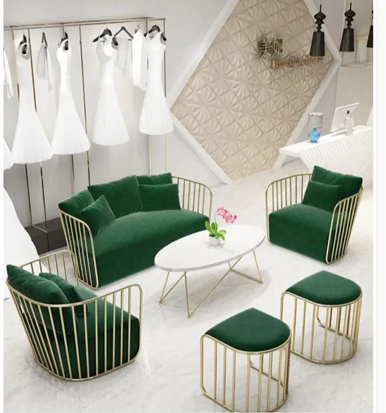 Nordic ins small sofa web celebrity simple modern store clothing store gold iron art sofa single double combination
