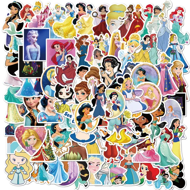 10/30/50Pcs/Set Disney Princess Stickers Frozen Story Waterproof Skateboard Laptop Cartoon Stiker Kids Toys 1
