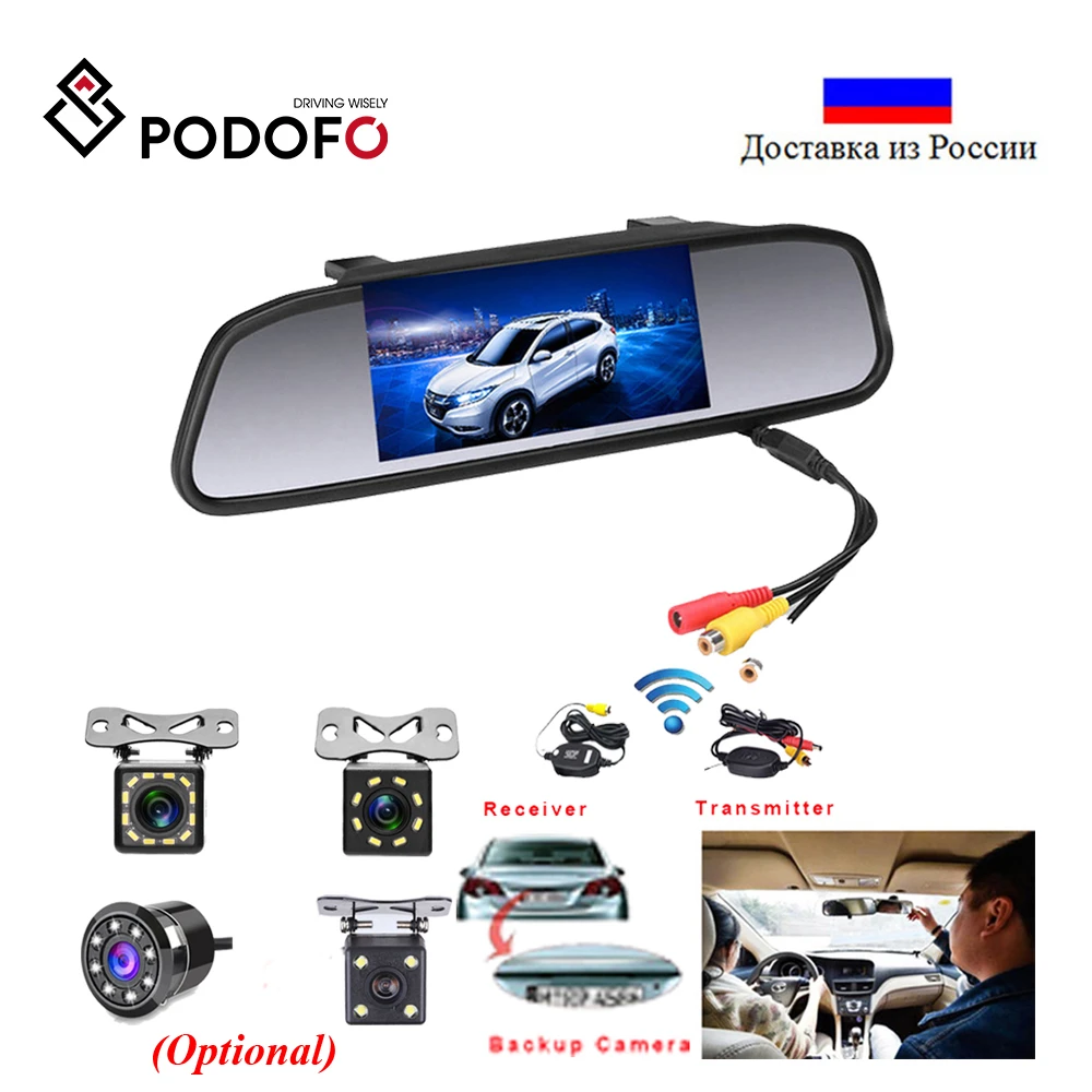 Podofo Car HD Video Auto Parking Monitor LED Night Vision Reversing CCD Car Rear View Camera With 4.3 inch Car Rearview Mirror|Vehicle Camera| - AliExpress