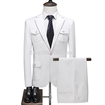 

Men White Suit Suit Second Piece Set Banquet Performance Clothing Slim Fit Marriage Suit Dress Best Man Fashion 6718