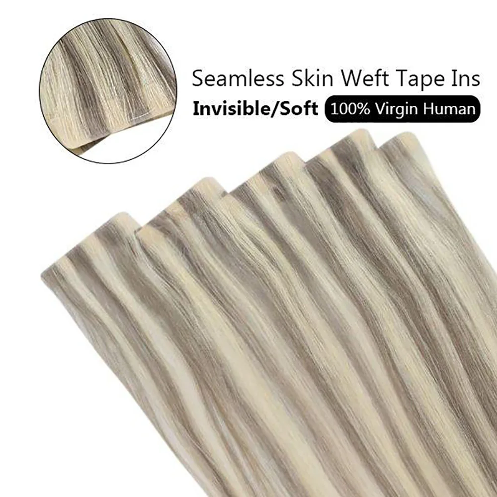 VeSunny Seamless Tape in Hair Extensions Inject Tape Glue on Hair Invisible Virgin Hair 2.5g/pcs #P19a/60
