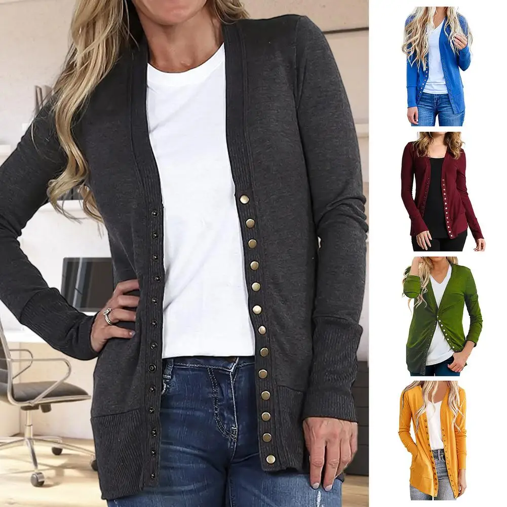 Women Vintage V Neck Button Sweater 2021 Autumn Winter Long Sleeve Short Knitted Cardigan Sweaters England Style Tops Knitwear 1