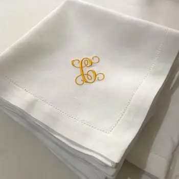 

Monogram Embroidered white Dinner Cloth Napkins ,White Housewarming Gift Wedding napkin
