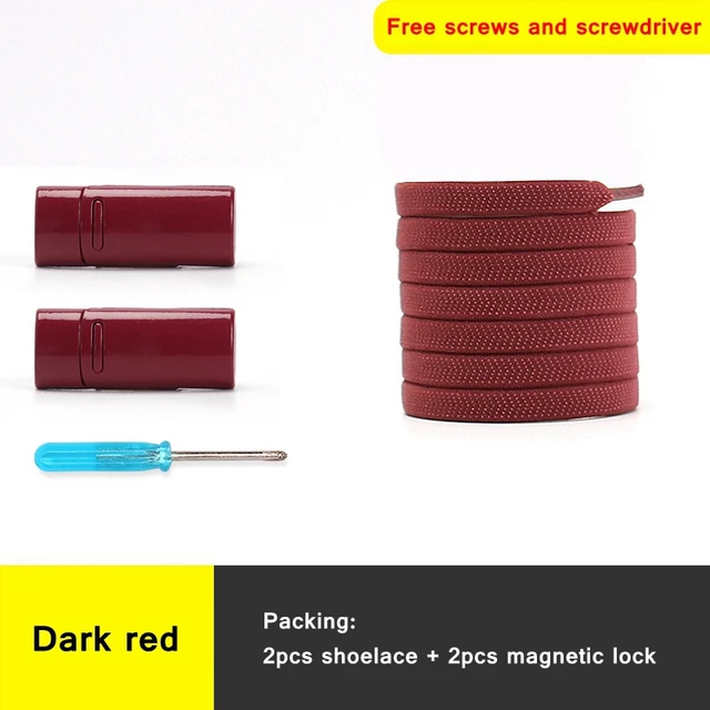 1 second No tie shoelace 24Color Elastic shoelaces Magnetic metal lock Quick wear in Flat Suitable for all shoes Lazy laces Dark red