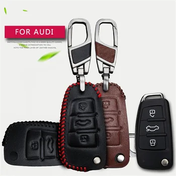 

Car Leather Key Cover Case For Audi TT A3 BP 8V 8L A5 A6 C5 C6 A4L A4 B5 B6 B7 B8 B9 A7 A8 Q2 Q3 Q5 Q7 Key Fob Ring Accessories