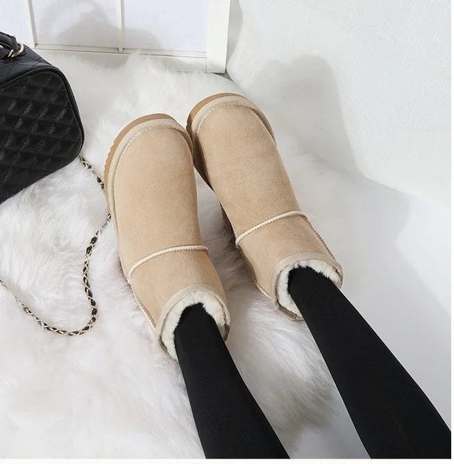 

YR!Free shipping,sales.Genuine leather snow boots.winter warm sheep shearling boots.thick wool short boots,Brand plus size