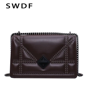 

SWDF Small Rivets PU Leather Crossbody Bags For Women 2020 Quality Lady Shoulder Messenger Bag Female Luxury Chain Handbags
