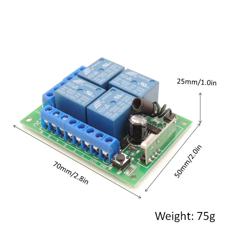DC12V 10Amp 4CH 433 МГц rf пульт дистанционного управления беспроводной приемник релейный модуль для гаража \ освещения \ выключатель электрических штор