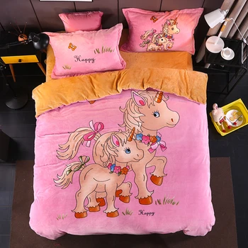 

Cute Unicorn Bedding Set fannel fabric Bed Linens Bed Sheet Set Bedclothes pillowcase Queen/twin Size Bed cover 4pcs