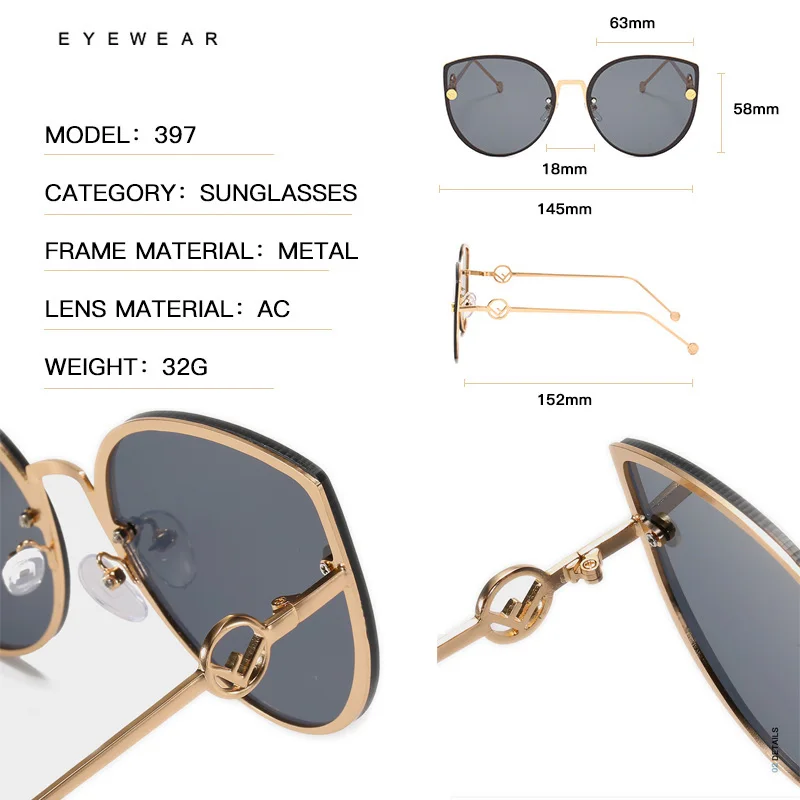 Fashion Women Cat Eye Sunglasses Retro Big Frame UV400