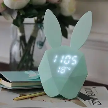 

Table Alarm Clock Intelligent Voice Control Cute Rabbit Model Clock USB Charging Small Light Radio Thermometer Digital Clock New