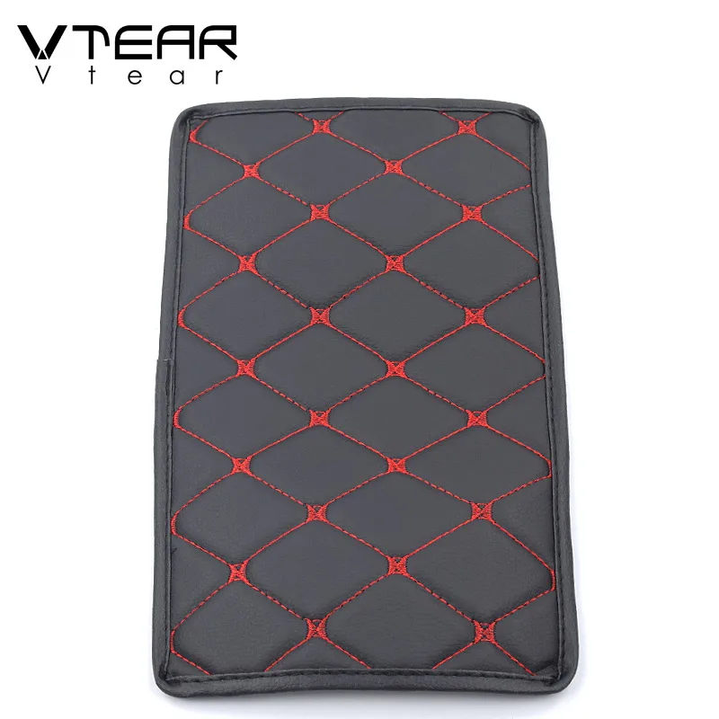 Vtear universal car armrest cushion cover center console auto seat case central PU leather pad protection interior accessories - Название цвета: red thread