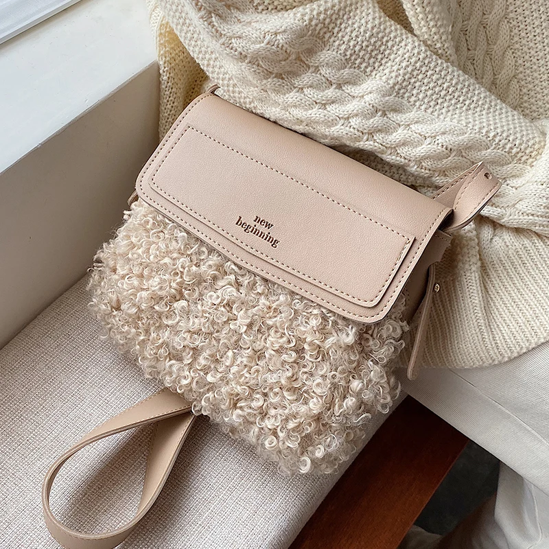 

Elegant Female Square Crossbody Bag 2019 Winter New Quality PU Leather Women's Designer Handbag Plush Shoulder Messenger Bag