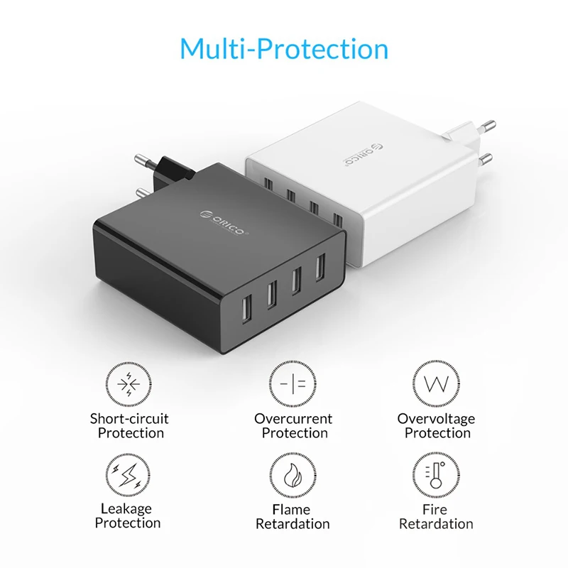 ORICO быстрой зарядки 4 Порты стены USB телефон Зарядное устройство 5V 2.4A* 4 6A 30 Вт Зарядное устройство для планшет для Xiaomi samsung и Iphone